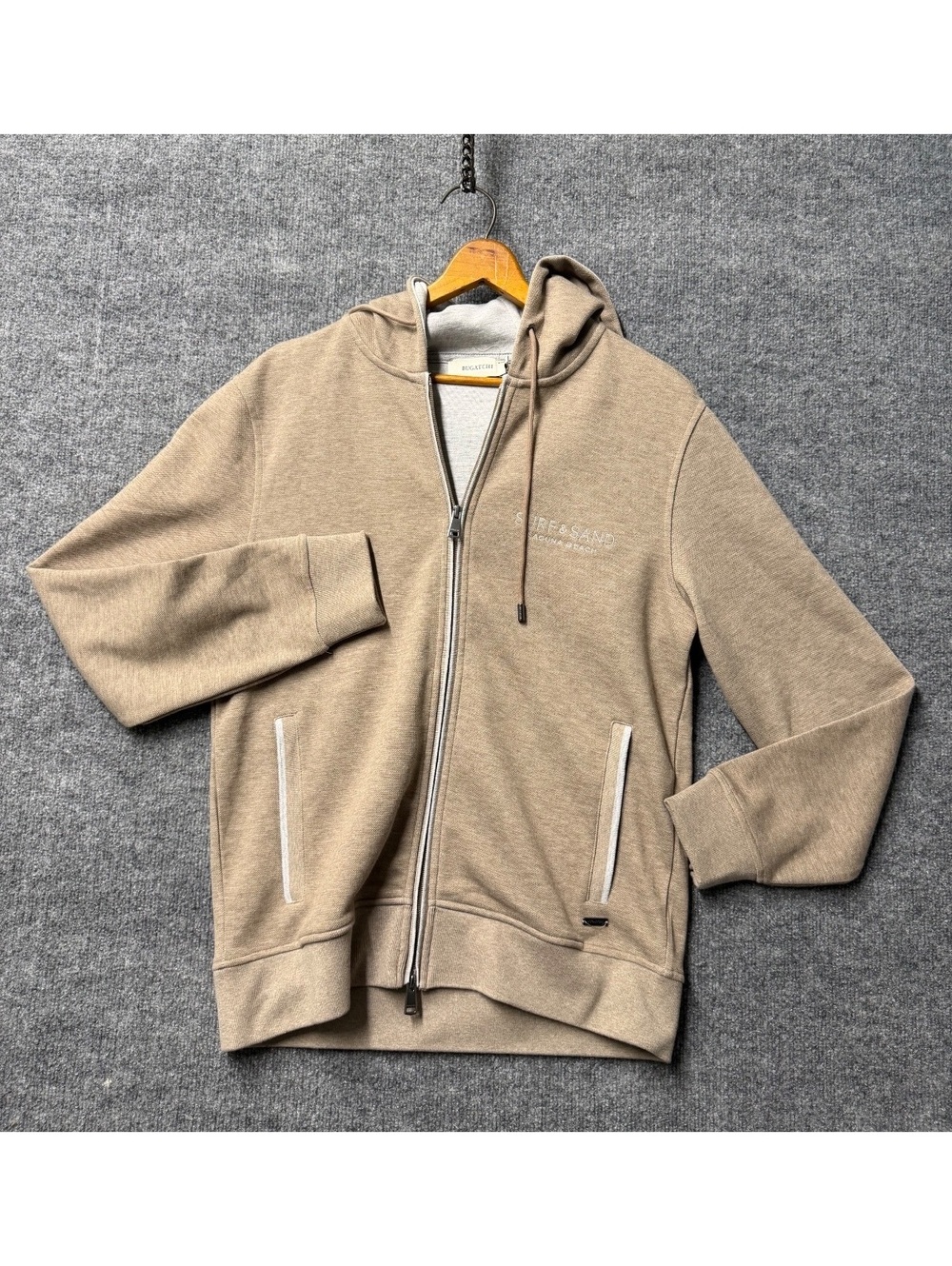 Bugatchi Surf & Sand Full Zip Hoodie Mens S Taupe